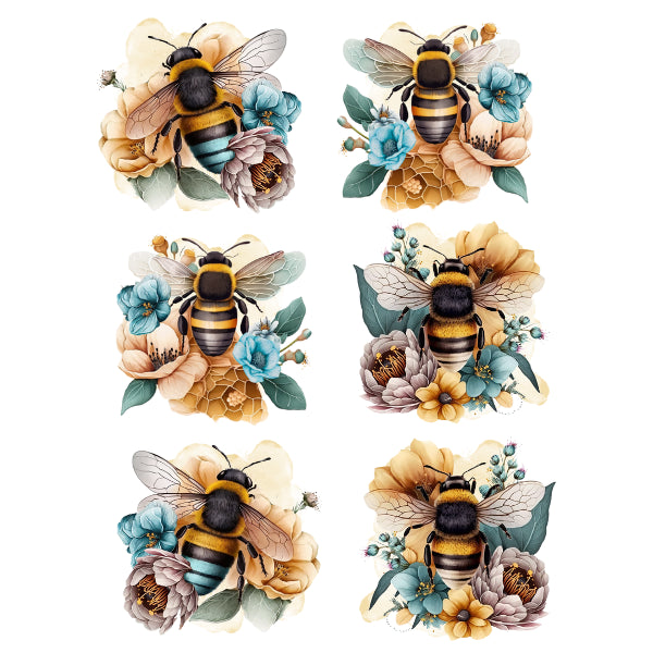 Retro Floral Bees White Cloud Decor Transfer