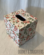 Small Roses White Square Tissue Box