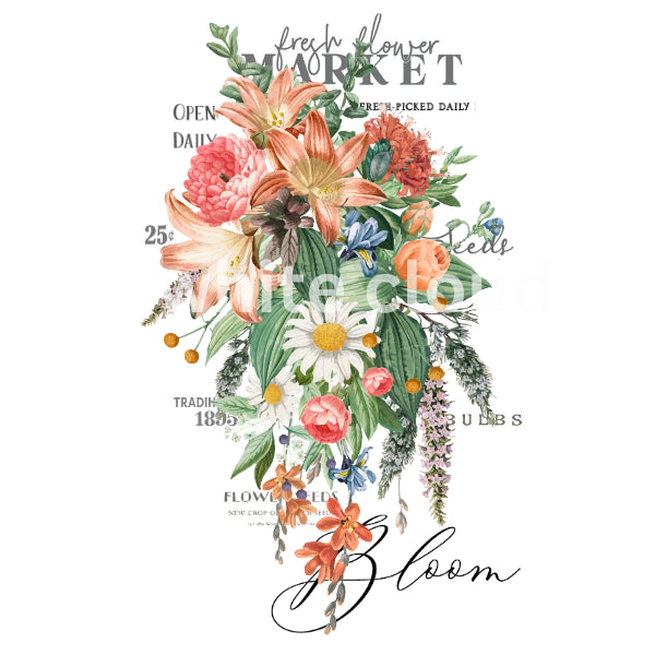 Spring Flower Market White Cloud Decor Transfer