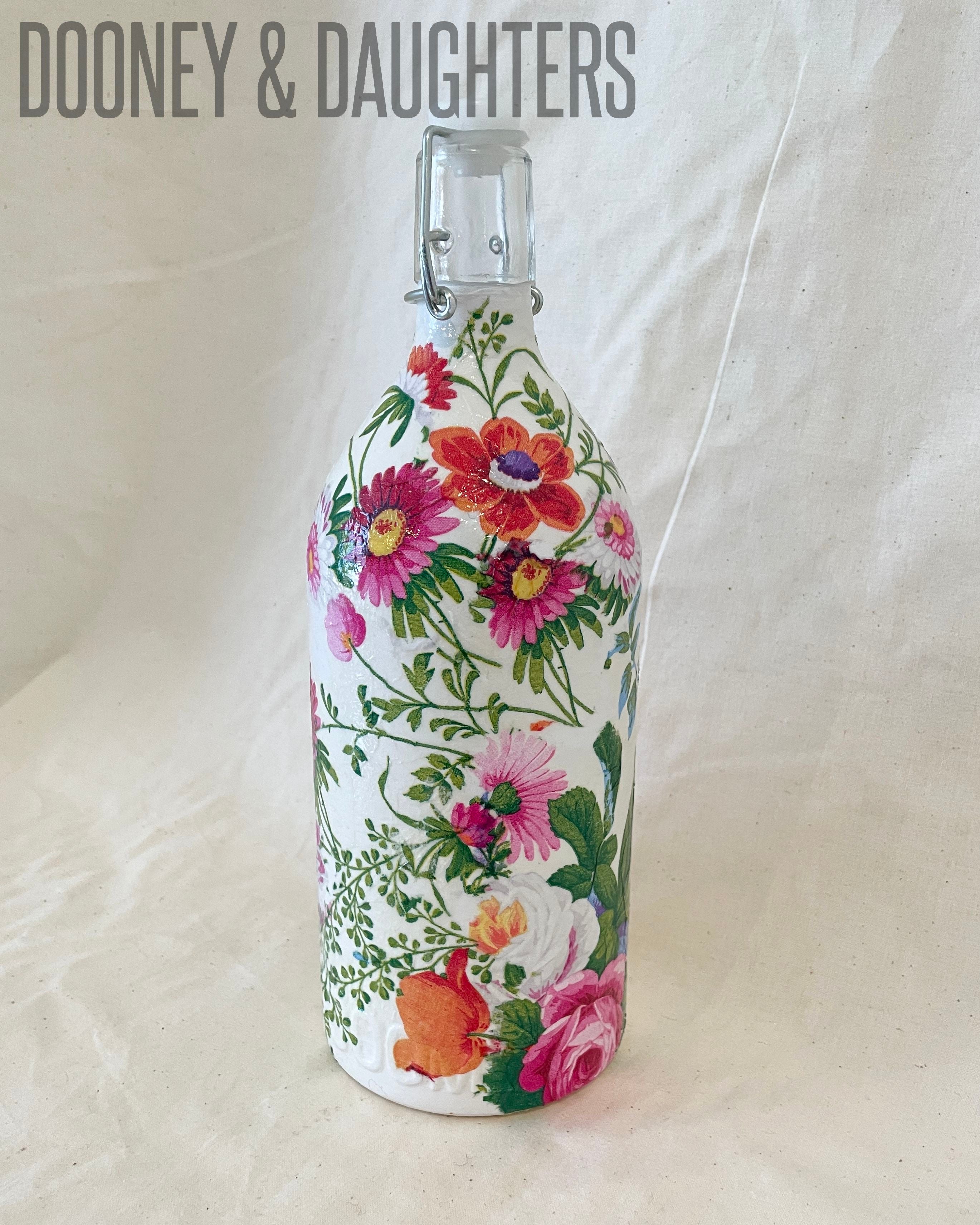Spring Flowers Bottle | Decoupaged Bottle | Dooney & Daughters