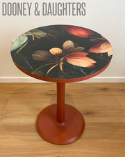 Round table with floral design Autumn Decoupage Paper top paintd in Autumn Rust.