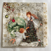 Napkin - Two Angels and Christmas Tree