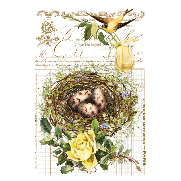 Vintage Bird Nest White Cloud Decor Transfer