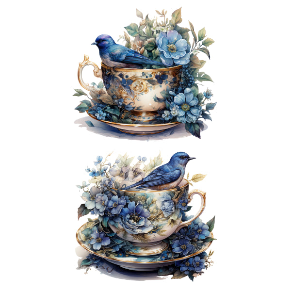 Vintage Tea Cups 1 White Cloud Decor Transfer