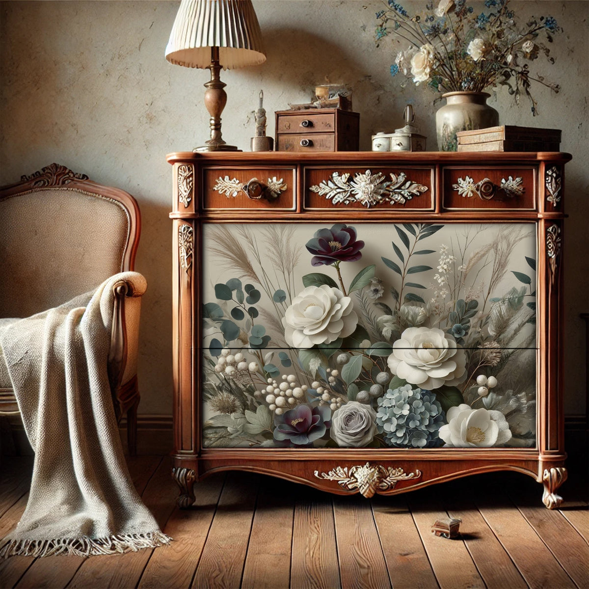 Winter Petals Mint Decoupage Paper