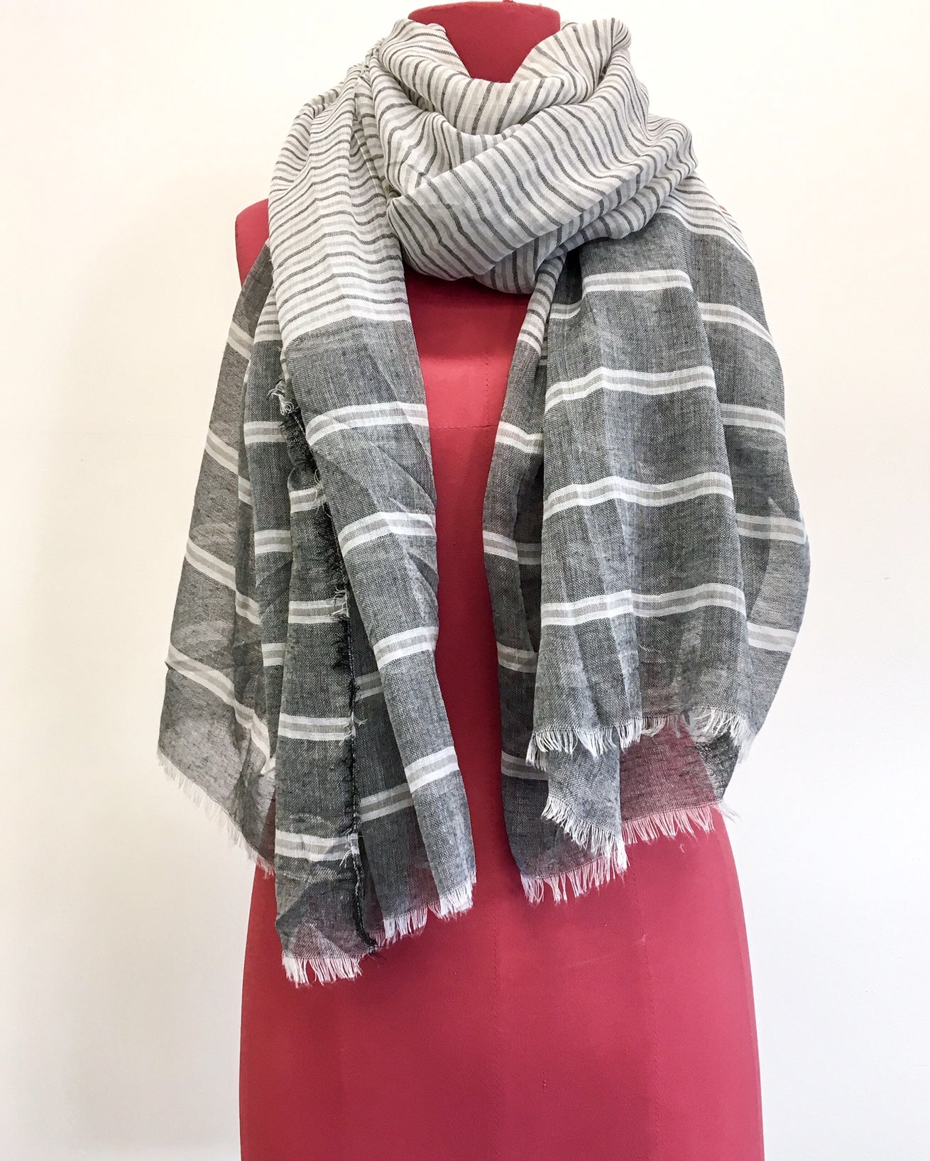 Grey & White Striped Scarf