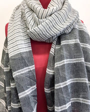 Grey & White Striped Scarf