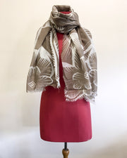 Linen with White Flowers Scarf