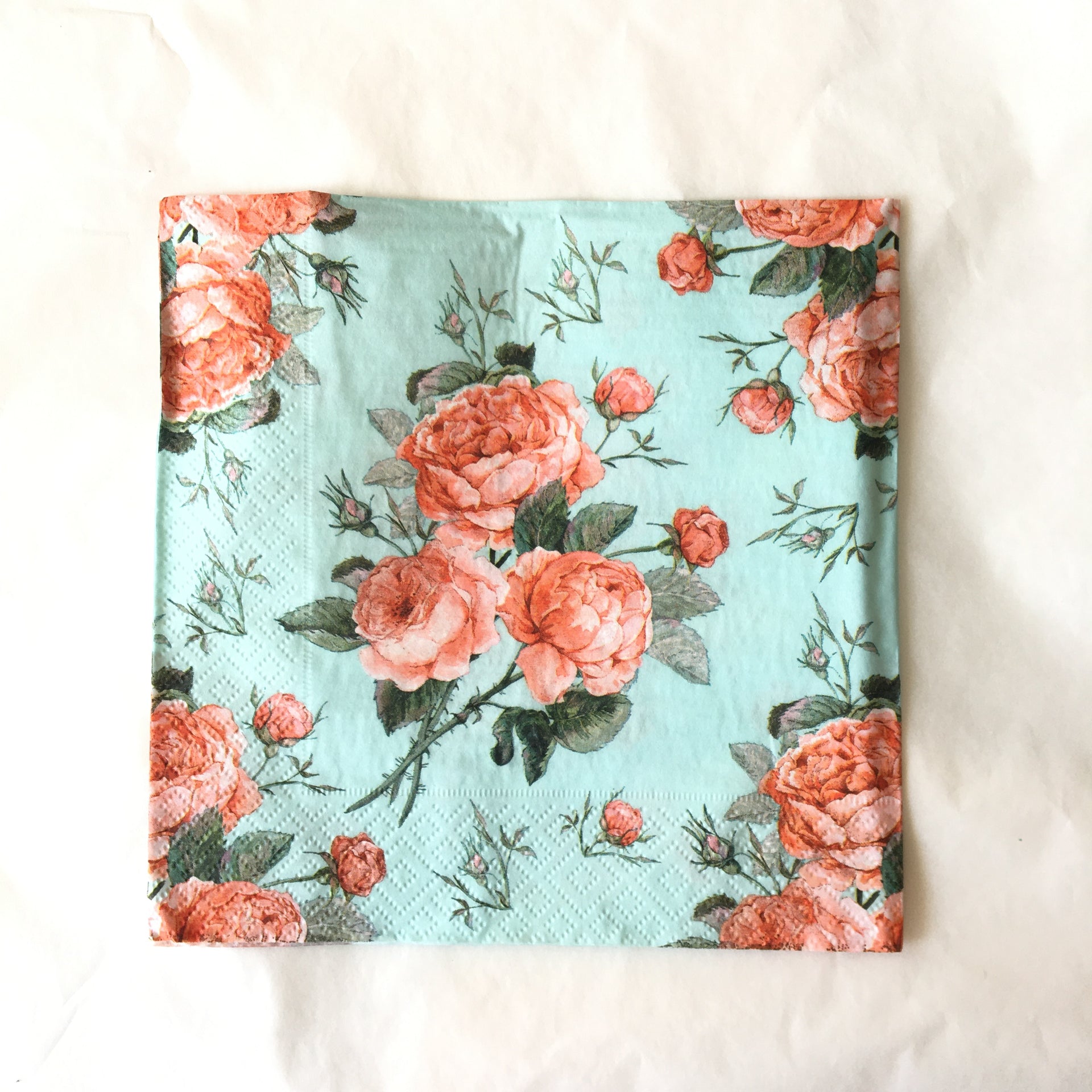 Napkin - Rose on Turquoise