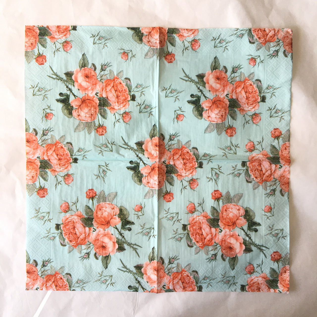 Napkin - Rose on Turquoise