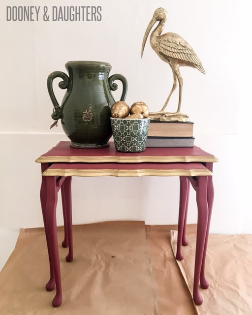 Red and Gold Painted Side Tables