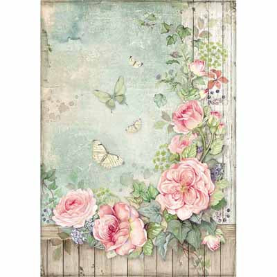 A4 Rice Paper - Roses Garden with Fence