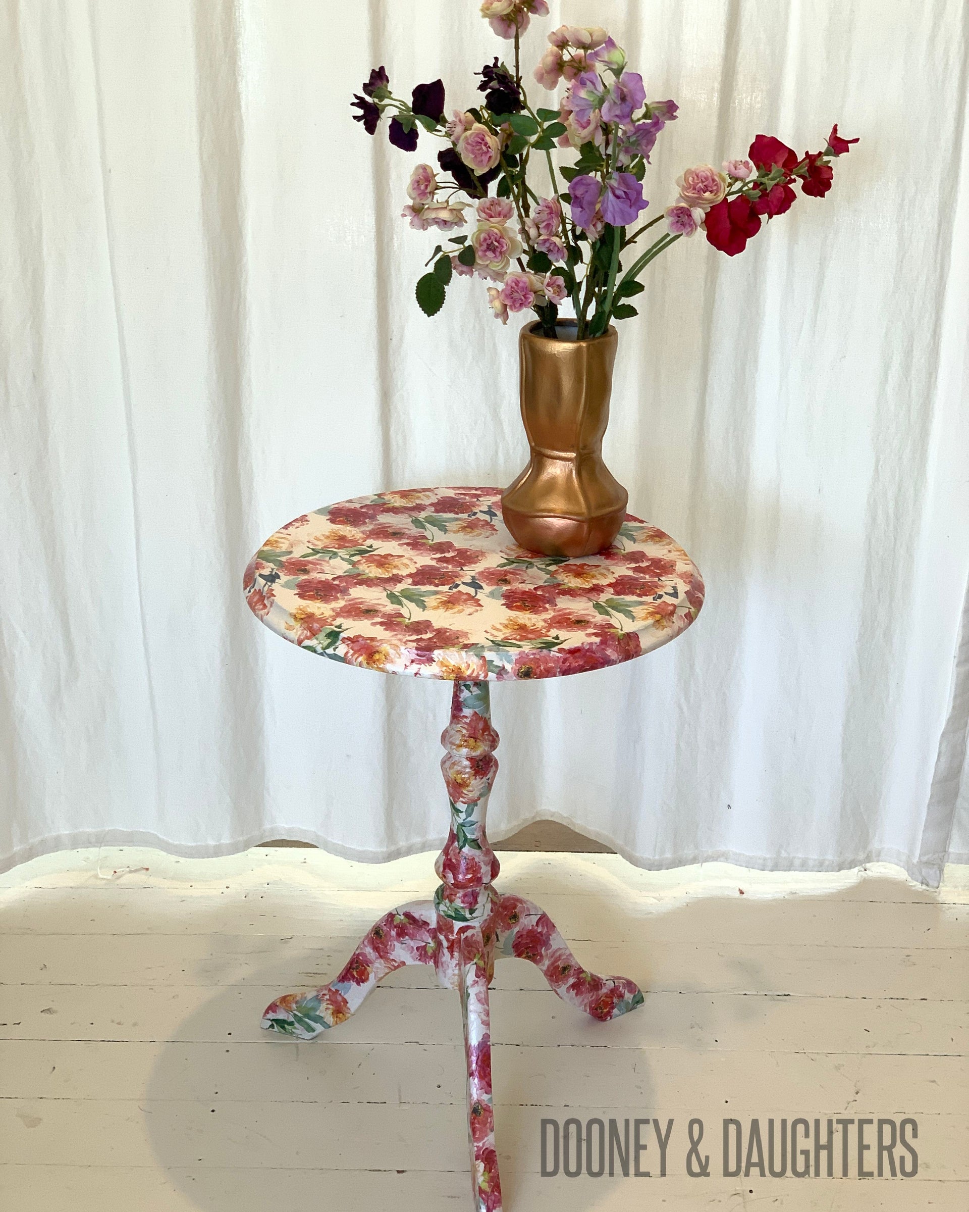 Summer Roses Decoupaged Wine Table