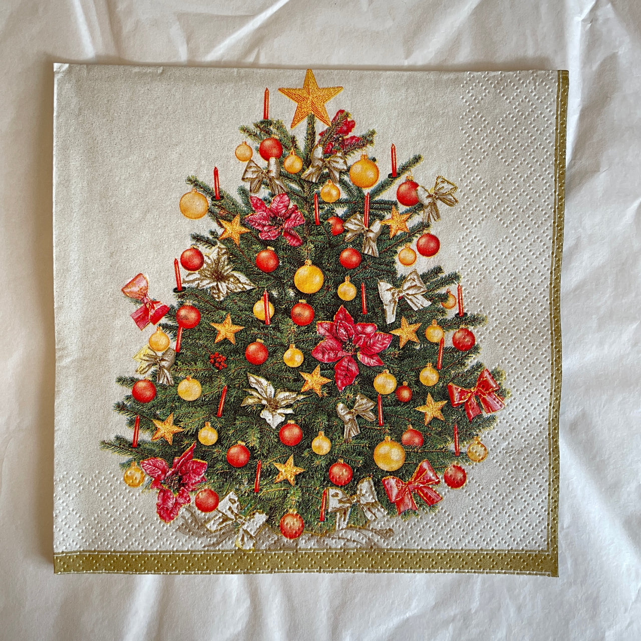 Napkin - Traditional Gold & Red Christmas Tree